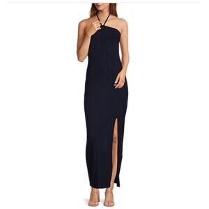 1. State Women’s Ribbed High Slit Halter Neckline Smocked Back Maxi Sz S Navy